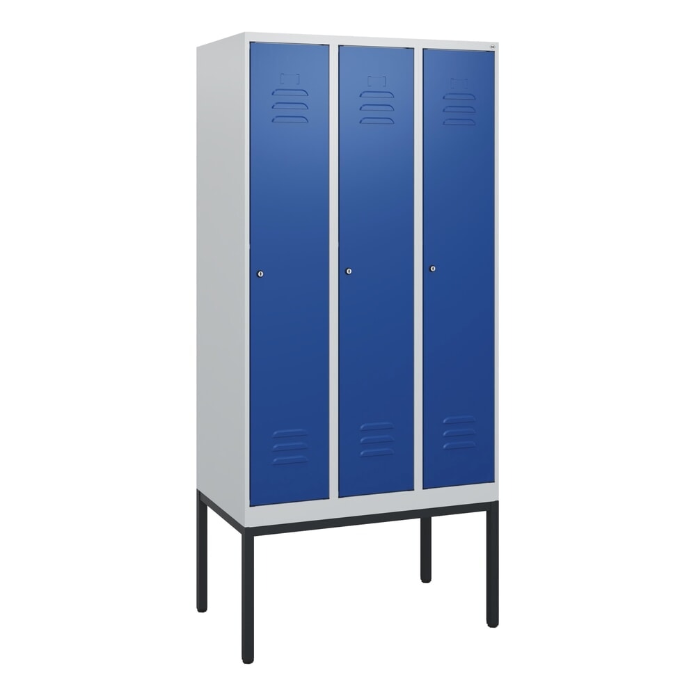 N° de l'image du produit 9 : C+P Spind Classic PLUS, Gestell, 3 Abteile, HxBxT 1.950 x 900 x 500 mm, lichtgrau, enzianblau, Zylinderschloss, ohne Mitteltrennwand