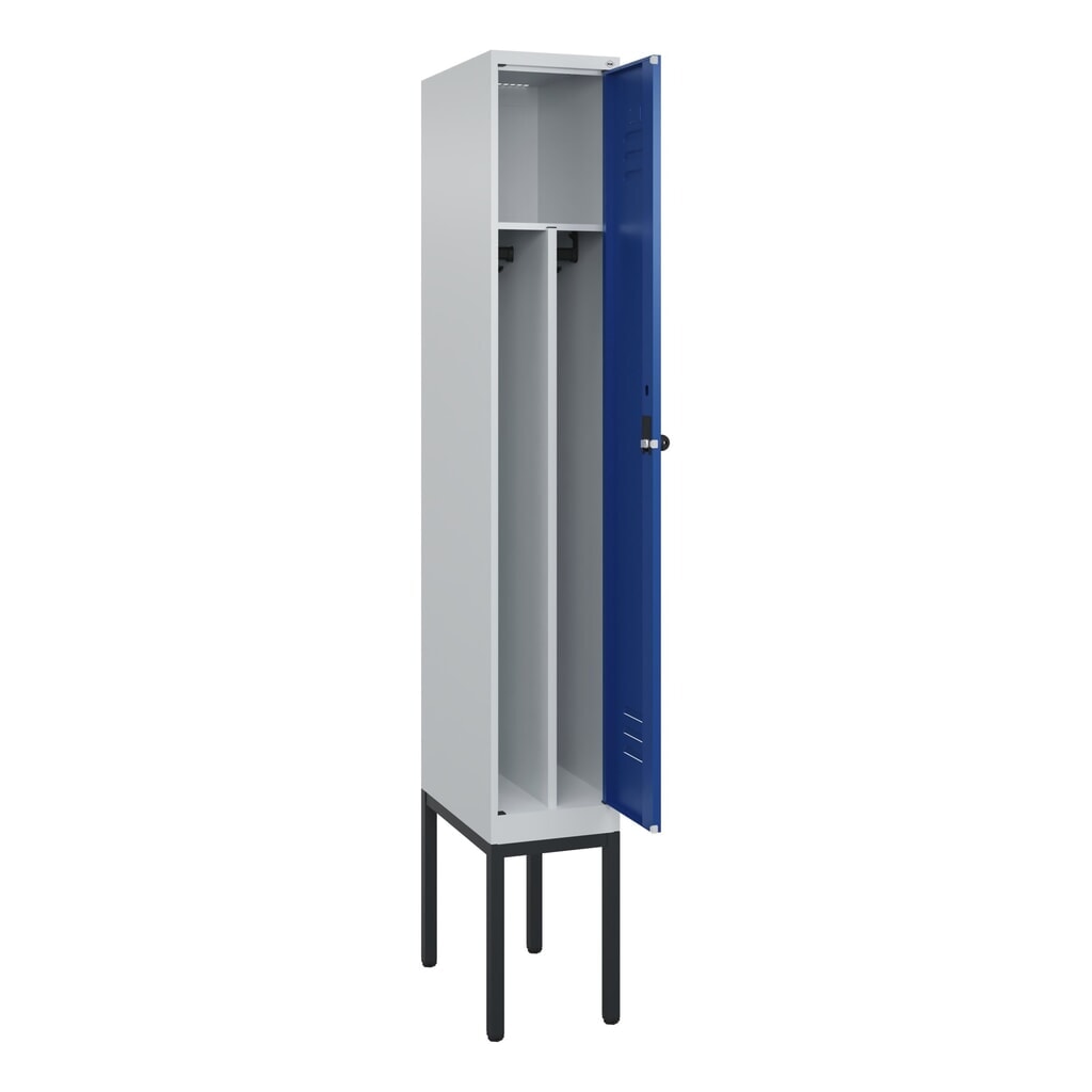 Illustration du produit: C+P Spind Classic PLUS, Gestell, 1 Abteil, HxBxT 2.120 x 300 x 500 mm, lichtgrau, enzianblau, für Vorhängeschloss, mit Mitteltrennwand