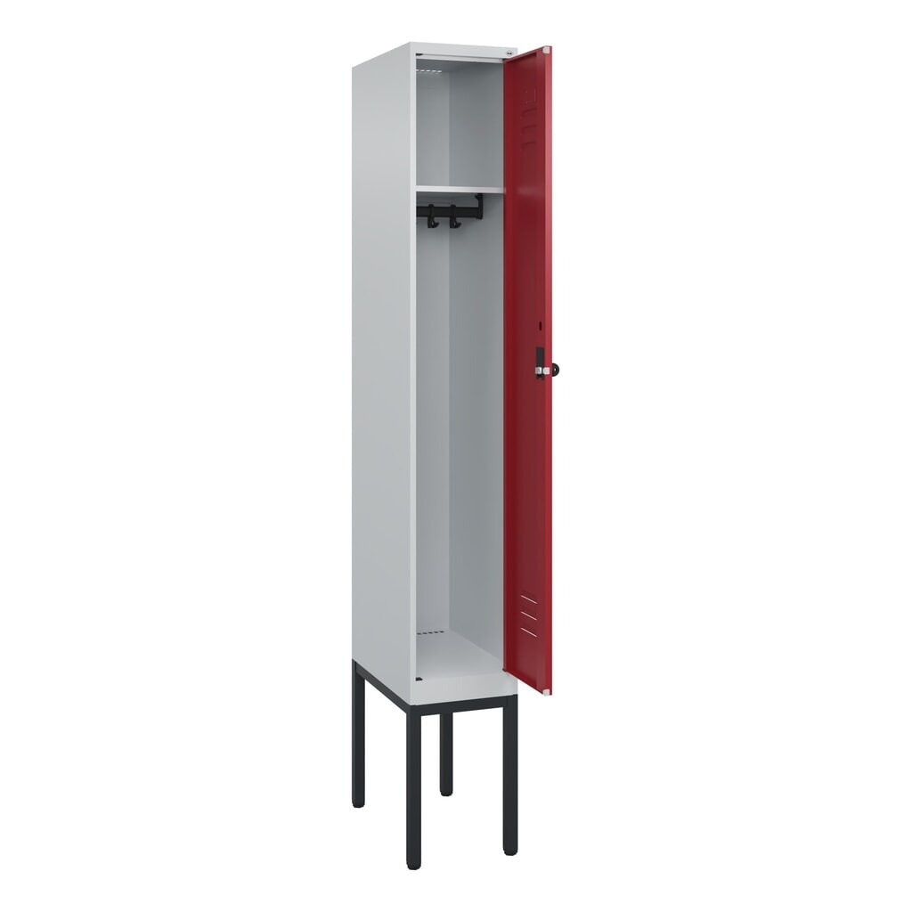 Illustration du produit: C+P Spind Classic PLUS, Gestell, 1 Abteil, HxBxT 2.120 x 300 x 500 mm, lichtgrau, rubinrot, für Vorhängeschloss, ohne Mitteltrennwand