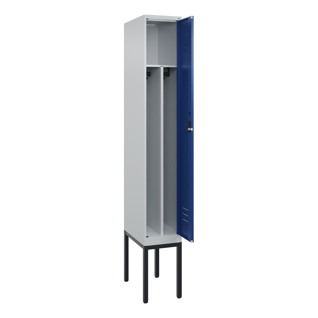 Illustration du produit: C+P Spind Classic PLUS, Gestell, 1 Abteil, HxBxT 2.120 x 300 x 500 mm, lichtgrau, enzianblau, Zylinderschloss, mit Mitteltrennwand
