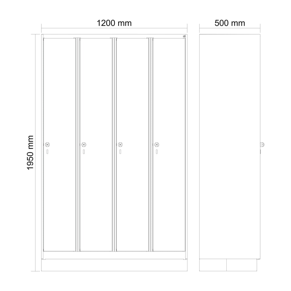 N° de l'image du produit 8 : C+P Spind Classic PLUS, Sockel, 4 Abteile, HxBxT 1.950 x 1.200 x 500 mm, lichtgrau, enzianblau, Zylinderschloss, ohne Mitteltrennwand
