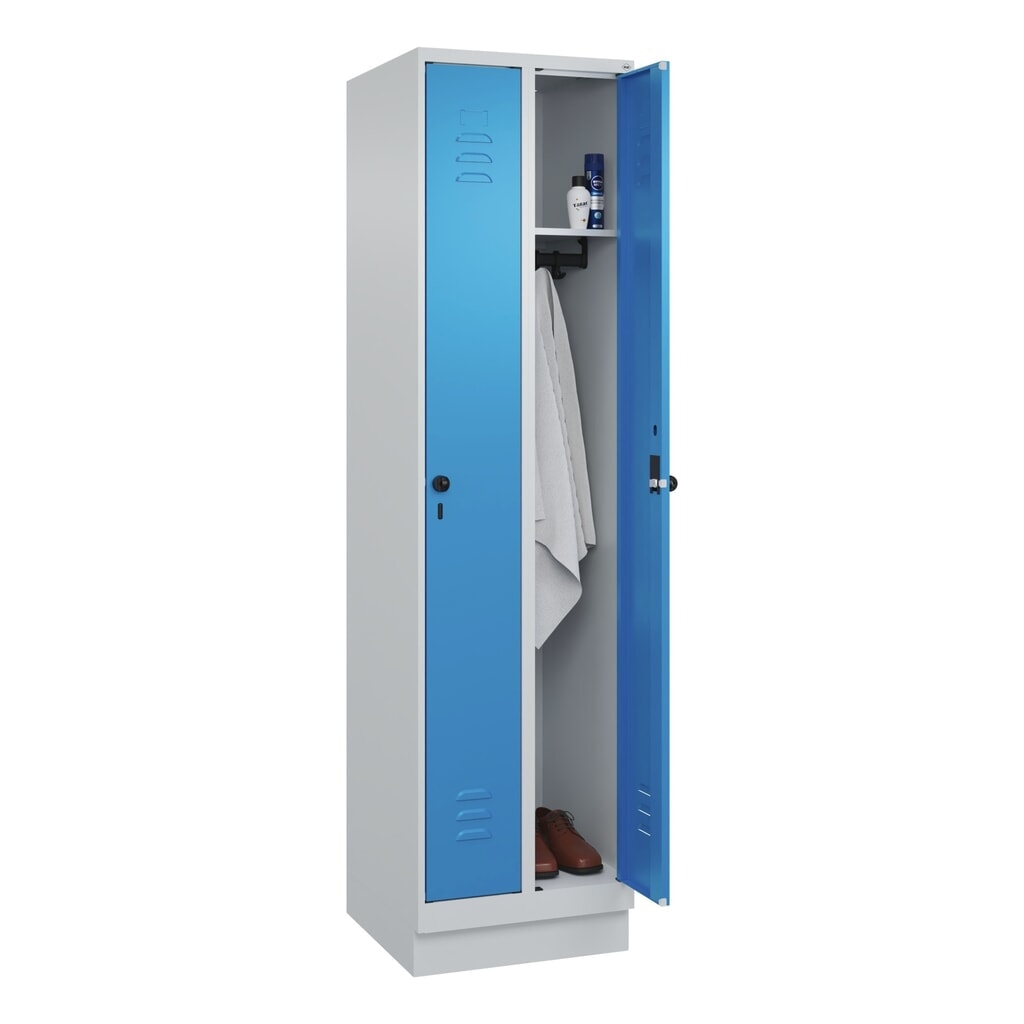 N° de l'image du produit 10 : C+P Spind Classic PLUS, Sockel, 2 Abteile, HxBxT 1.950 x 500 x 500 mm, lichtgrau, lichtblau, für Vorhängeschloss, ohne Mitteltrennwand