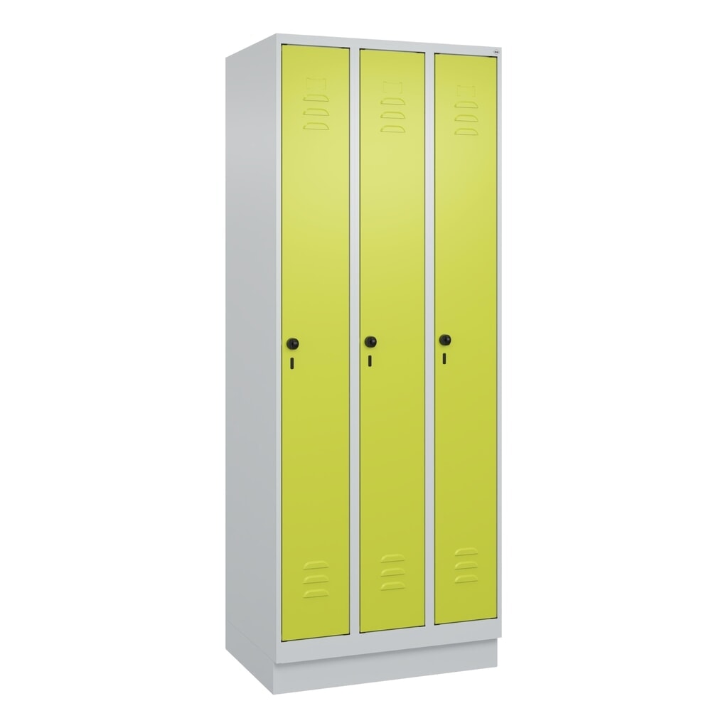 N° de l'image du produit 9 : C+P Spind Classic PLUS, Sockel, 3 Abteile, HxBxT 1.950 x 750 x 500 mm, lichtgrau, clowngrün, für Vorhängeschloss, ohne Mitteltrennwand