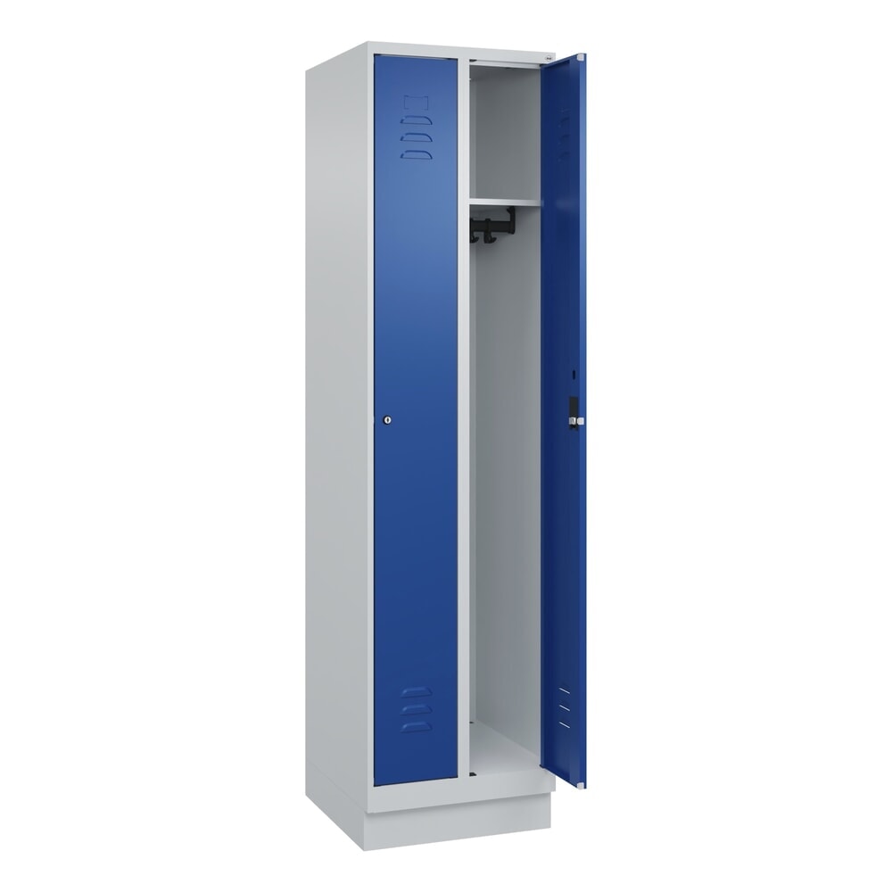 Illustration du produit: C+P Spind Classic PLUS, Sockel, 2 Abteile, HxBxT 1.950 x 500 x 500 mm, lichtgrau, enzianblau, Zylinderschloss, ohne Mitteltrennwand