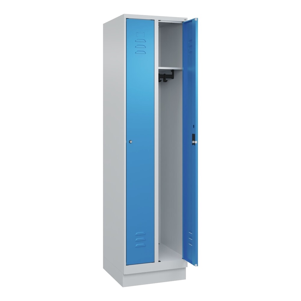 Illustration du produit: C+P Spind Classic PLUS, Sockel, 2 Abteile, HxBxT 1.950 x 500 x 500 mm, lichtgrau, lichtblau, Zylinderschloss, ohne Mitteltrennwand
