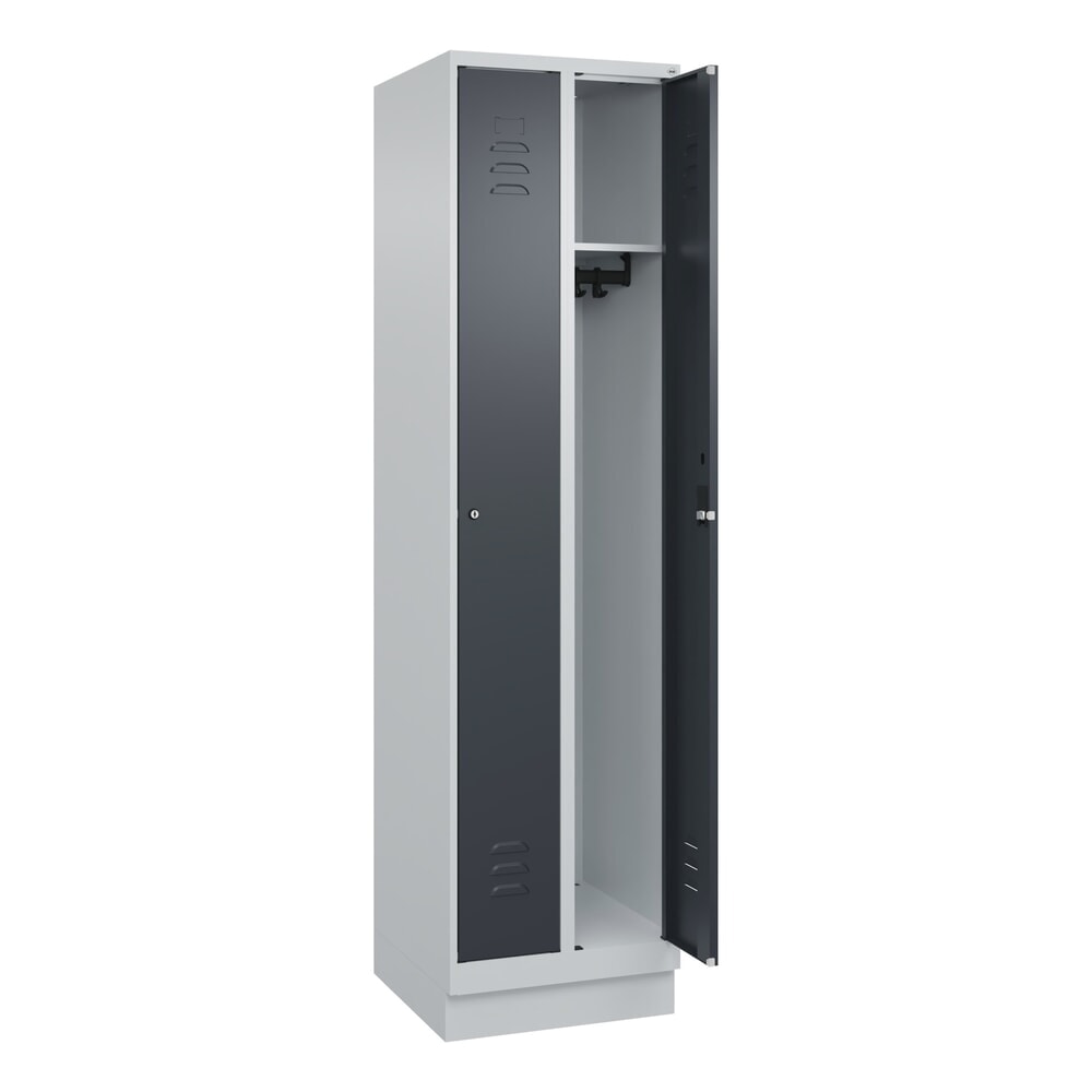 Illustration du produit: C+P Spind Classic PLUS, Sockel, 2 Abteile, HxBxT 1.950 x 500 x 500 mm, lichtgrau, anthrazitgrau, Zylinderschloss, ohne Mitteltrennwand