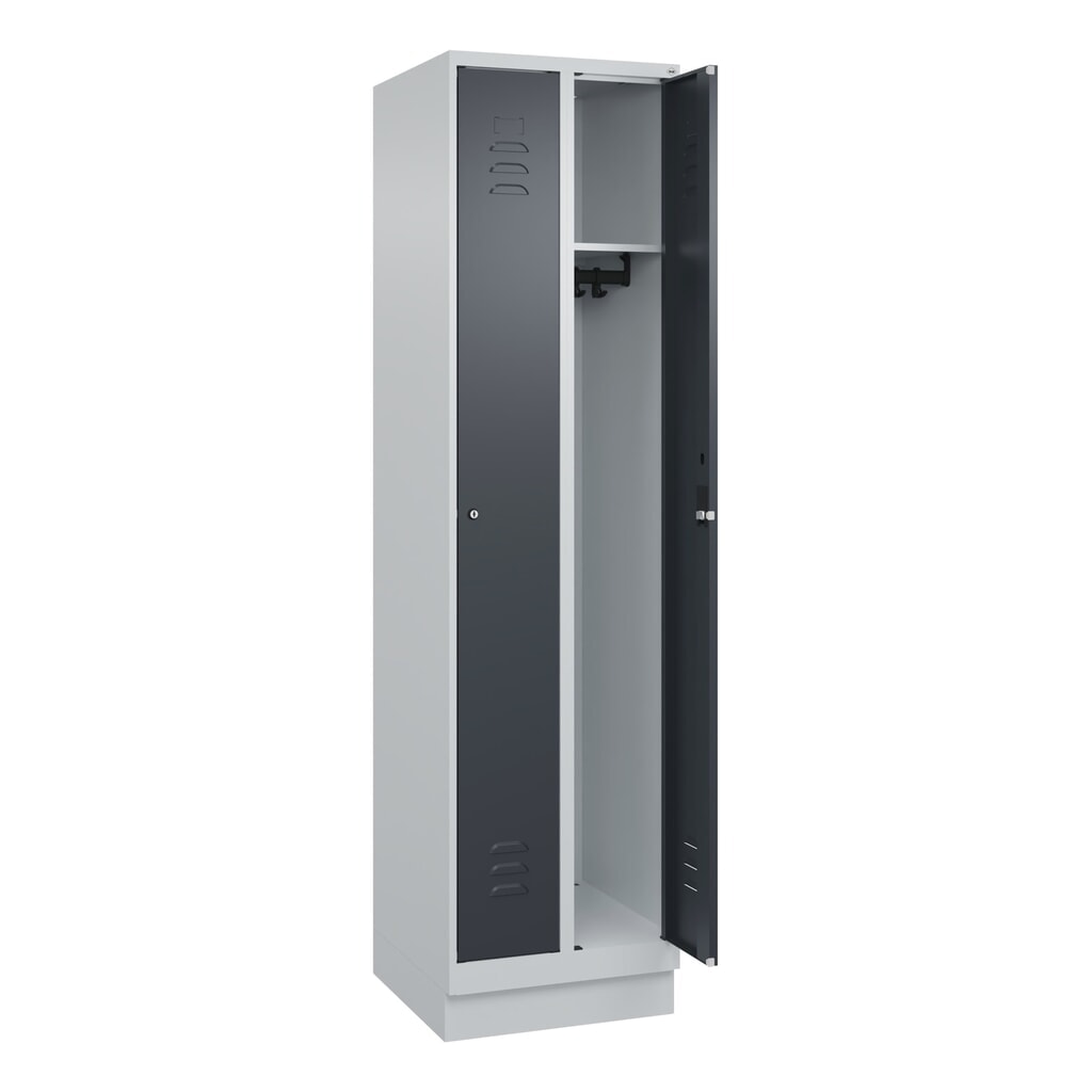 N° de l'image du produit 1 : C+P Spind Classic PLUS, Sockel, 2 Abteile, HxBxT 1.950 x 500 x 500 mm, lichtgrau, anthrazitgrau, Zylinderschloss, ohne Mitteltrennwand