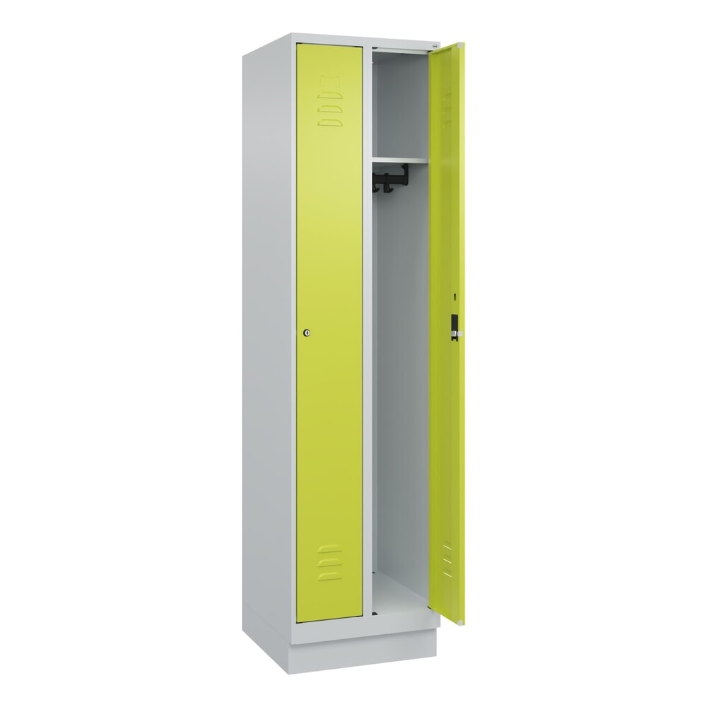 Illustration du produit: C+P Spind Classic PLUS, Sockel, 2 Abteile, HxBxT 1.950 x 500 x 500 mm, lichtgrau, clowngrün, Zylinderschloss, ohne Mitteltrennwand