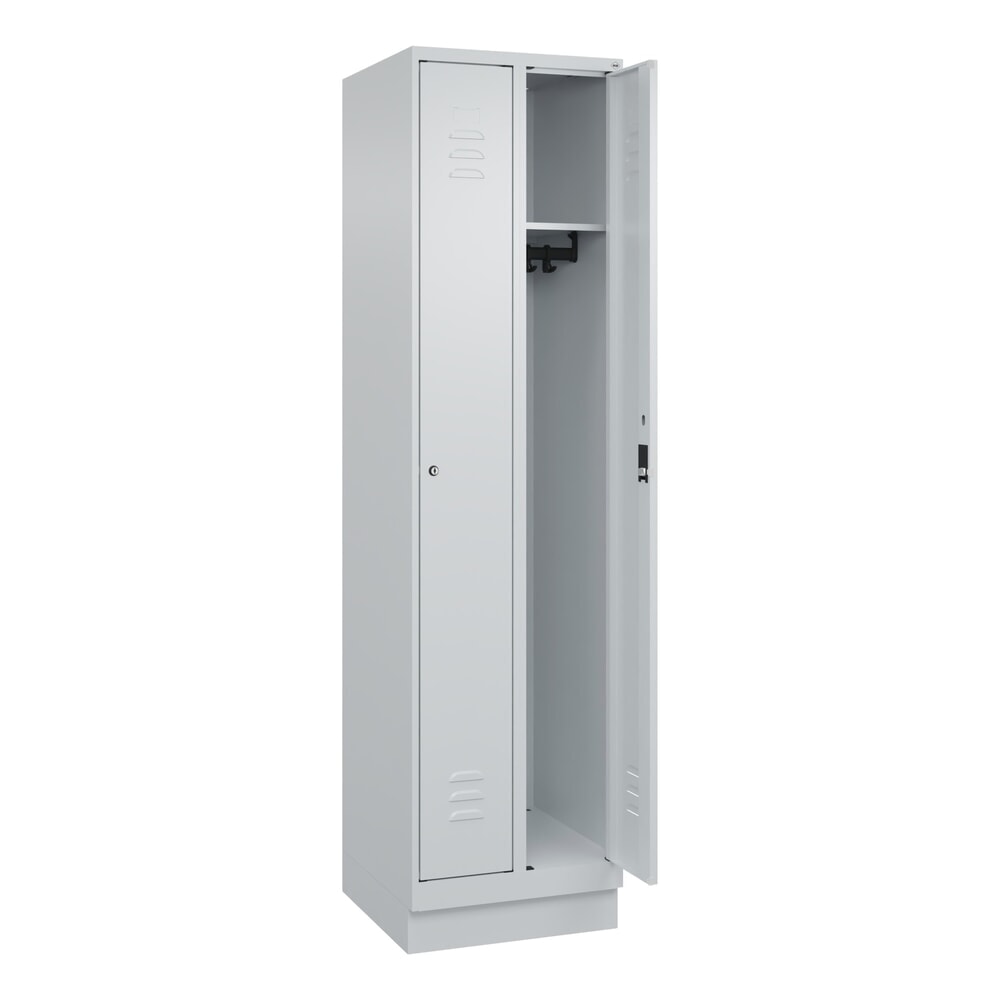Illustration du produit: C+P Spind Classic PLUS, Sockel, 2 Abteile, HxBxT 1.950 x 500 x 500 mm, lichtgrau, lichtgrau, Zylinderschloss, ohne Mitteltrennwand