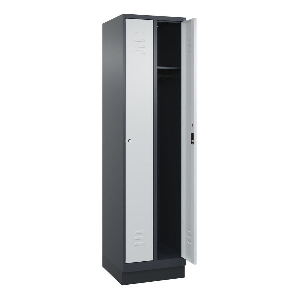 Illustration du produit: C+P Spind Classic PLUS, Sockel, 2 Abteile, HxBxT 1.950 x 500 x 500 mm, anthrazitgrau, lichtgrau, Zylinderschloss, ohne Mitteltrennwand
