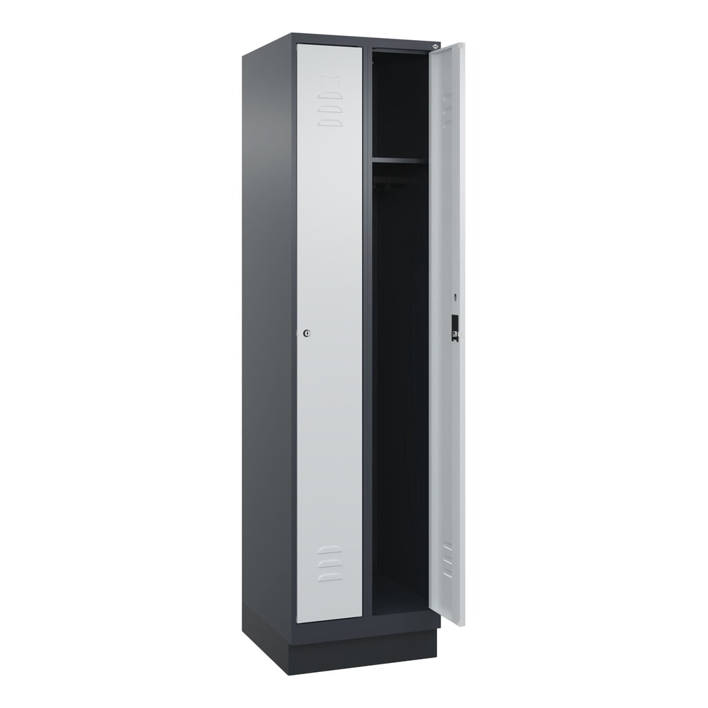 N° de l'image du produit 1 : C+P Spind Classic PLUS, Sockel, 2 Abteile, HxBxT 1.950 x 500 x 500 mm, anthrazitgrau, lichtgrau, Zylinderschloss, ohne Mitteltrennwand