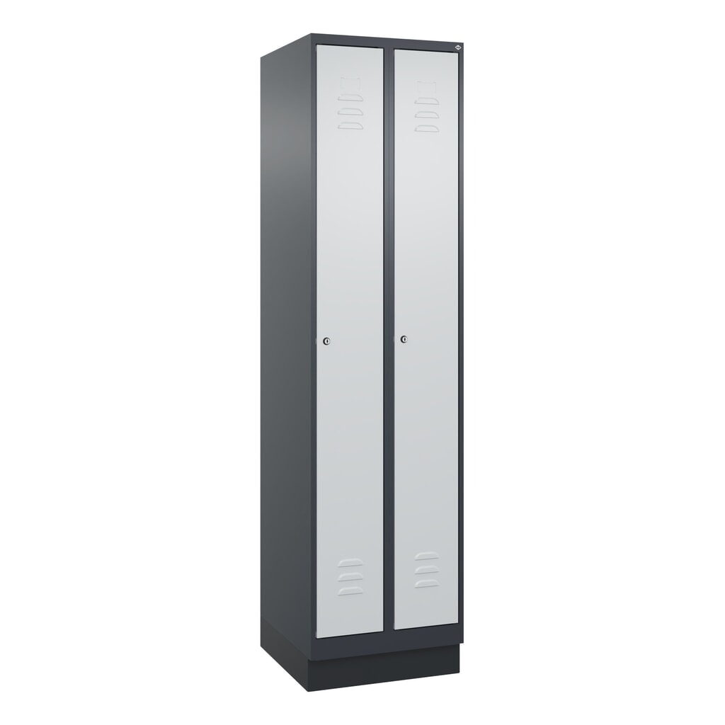 N° de l'image du produit 9 : C+P Spind Classic PLUS, Sockel, 2 Abteile, HxBxT 1.950 x 500 x 500 mm, anthrazitgrau, lichtgrau, Zylinderschloss, ohne Mitteltrennwand