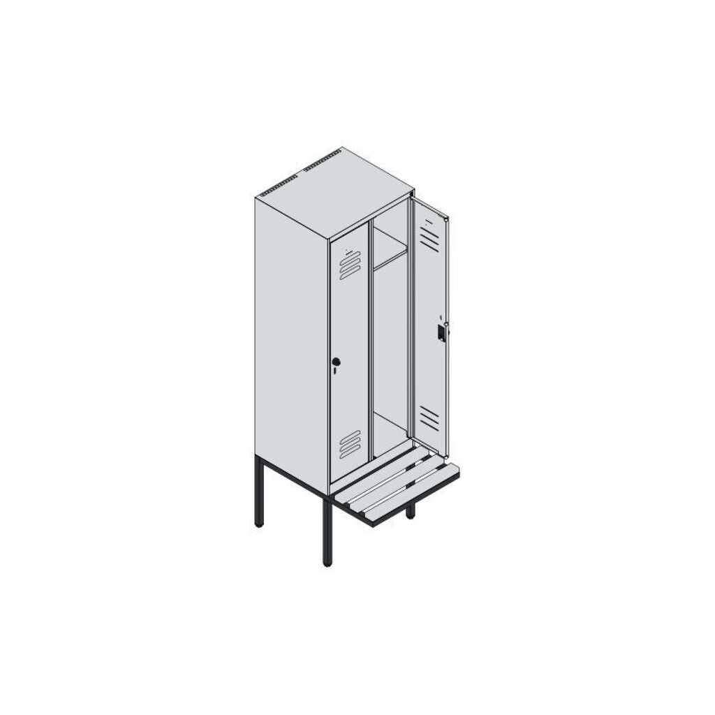 N° de l'image du produit 9 : C+P Spind Classic PLUS, 2 Abteile, HxBxT 1.950 x 600 x 815 mm, für Vorhängeschloss, auskragende Bank aus Buche, lichtgrau, rubinrot