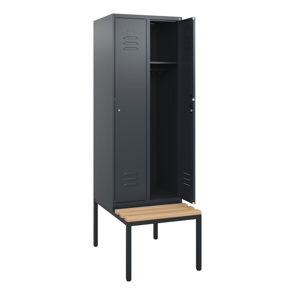 C+P Spind Classic PLUS, 2 Abteile, HxBxT 1.950 x 600 x 815 mm, Zylinderschloss, untergebaute Bank aus Buche, anthrazitgrau, anthrazitgrau Illustration du produit: C+P Spind Classic PLUS, 2 Abteile, HxBxT 1.950 x 600 x 815 mm, Zylinderschloss, untergebaute Bank aus Buche, anthrazitgrau, anthrazitgrau