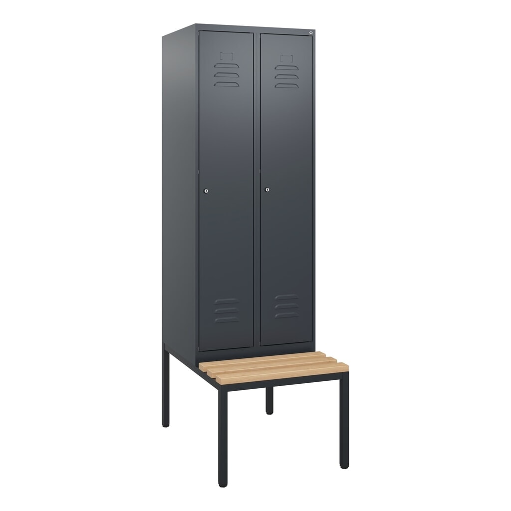 N° de l'image du produit 9 : C+P Spind Classic PLUS, 2 Abteile, HxBxT 1.950 x 600 x 815 mm, Zylinderschloss, untergebaute Bank aus Buche, anthrazitgrau, anthrazitgrau