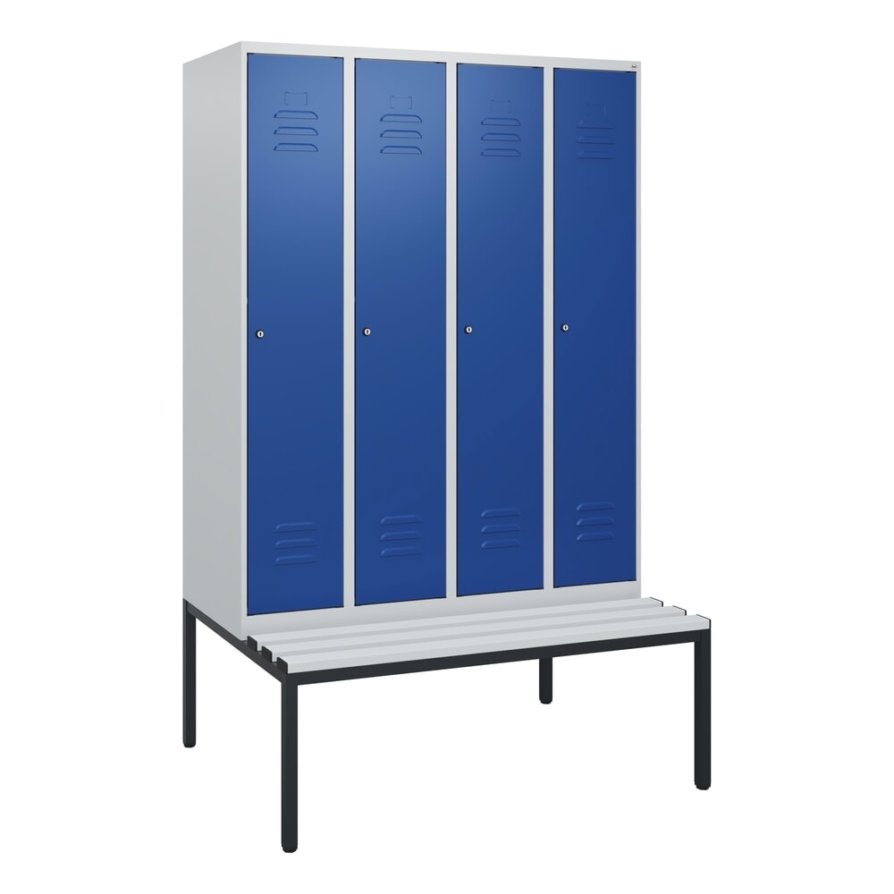 N° de l'image du produit 9 : C+P Spind Classic PLUS, 4 Abteile, HxBxT 1.950 x 1.200 x 815 mm, Zylinderschloss, untergebaute Bank aus Kunststoff, lichtgrau, enzianblau