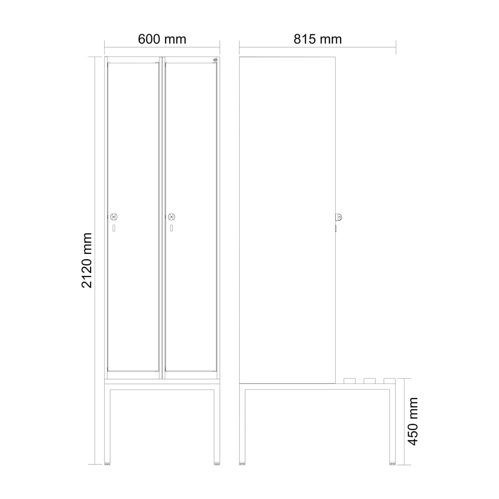 C+P Spind Classic PLUS, 2 Abteile, HxBxT 2.120 x 600 x 815 mm, Zylinderschloss, untergebaute Bank aus Kunststoff, lichtgrau, rubinrot N° de l'image du produit 8 : C+P Spind Classic PLUS, 2 Abteile, HxBxT 2.120 x 600 x 815 mm, Zylinderschloss, untergebaute Bank aus Kunststoff, lichtgrau, rubinrot