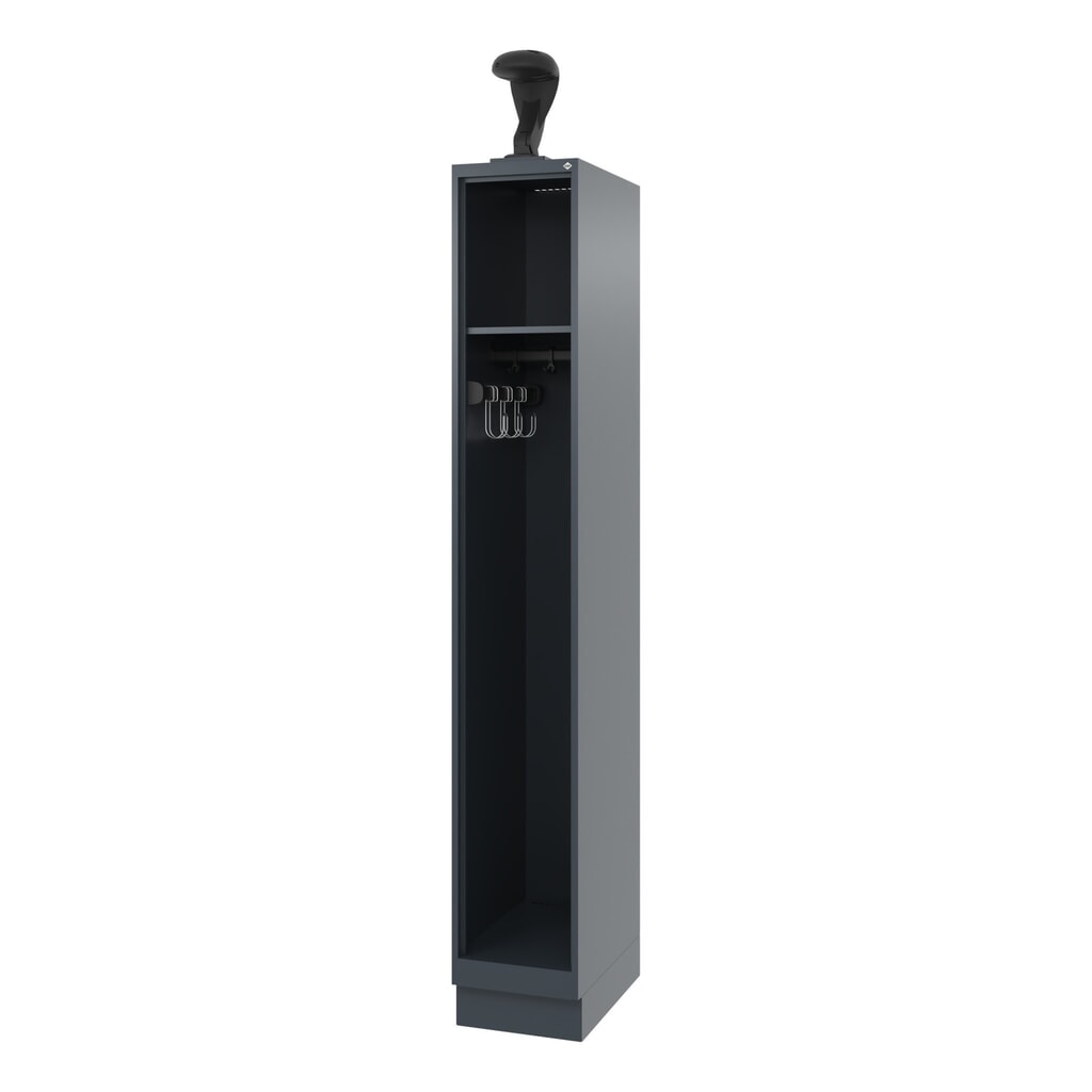C+P Vestiaire pompier EXPERT, socle, 1 compartiment, HxlxP 1 850 x 300 x 500 mm, gris anthracite, avec support de casque Illustration du produit: C+P Vestiaire pompier EXPERT, socle, 1 compartiment, HxlxP 1 850 x 300 x 500 mm, gris anthracite, avec support de casque