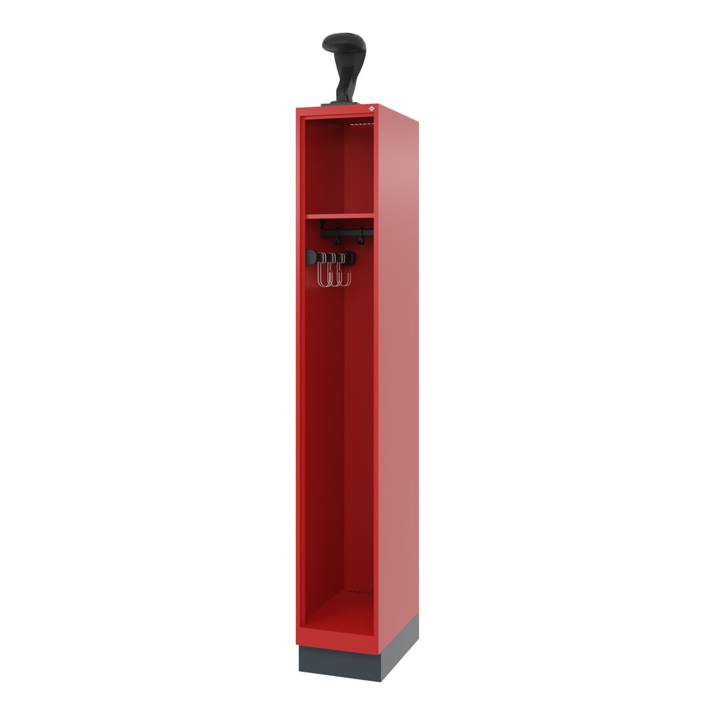 Illustration du produit: C+P Vestiaire pompier EXPERT, socle, 1 compartiment, HxlxP 1 850 x 300 x 500 mm, rouge feu, avec support de casque