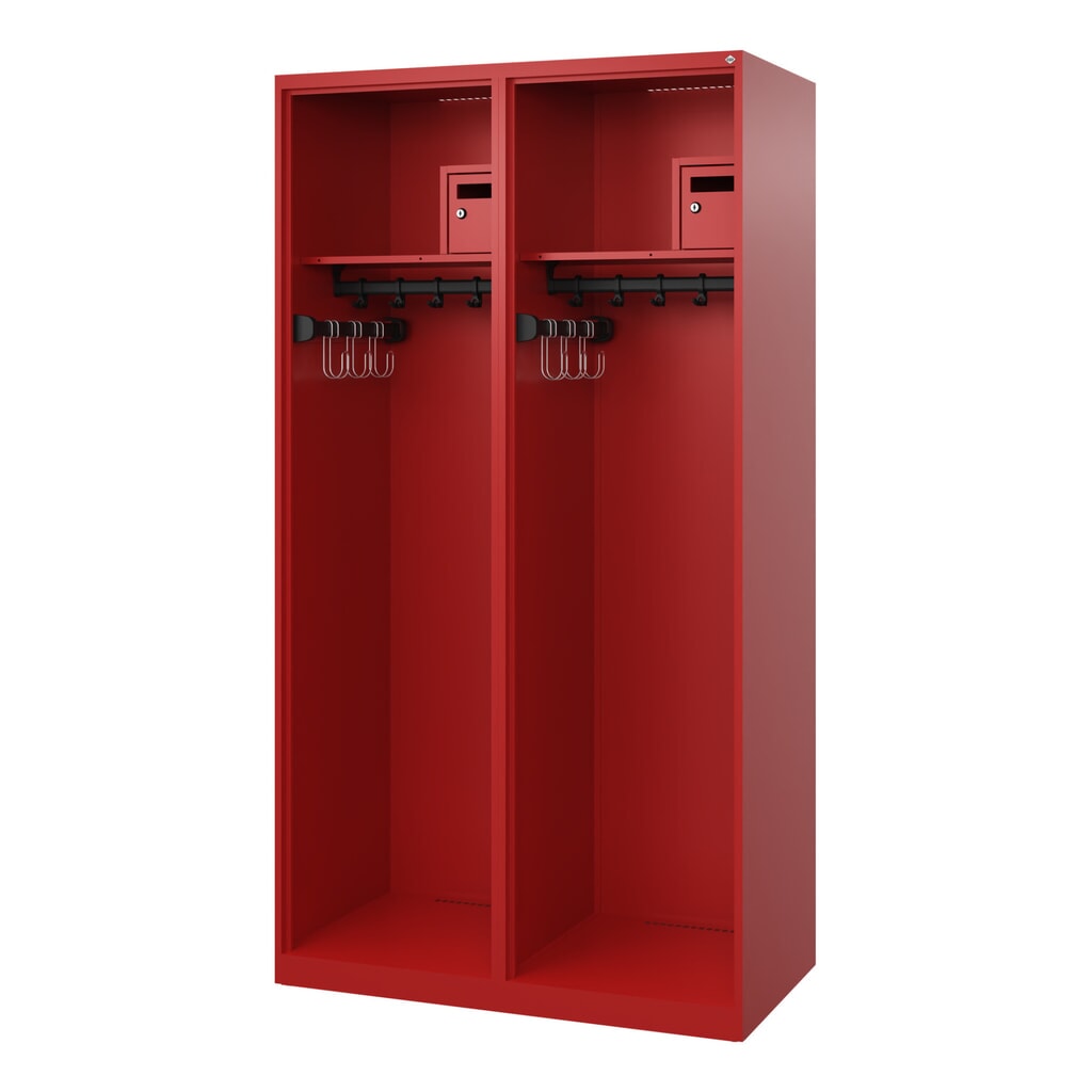 Illustration du produit: C+P Vestiaire pompier FLEXO, patins, 2 compartiments, HxlxP 1 850 x 1 000 x 500 mm, rouge feu