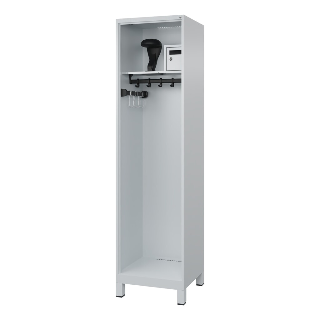 N° de l'image du produit 1 : C+P Vestiaire pompier FLEXO, pieds, 1 compartiment, HxlxP 1 850 x 500 x 500 mm, gris clair, avec support de casque