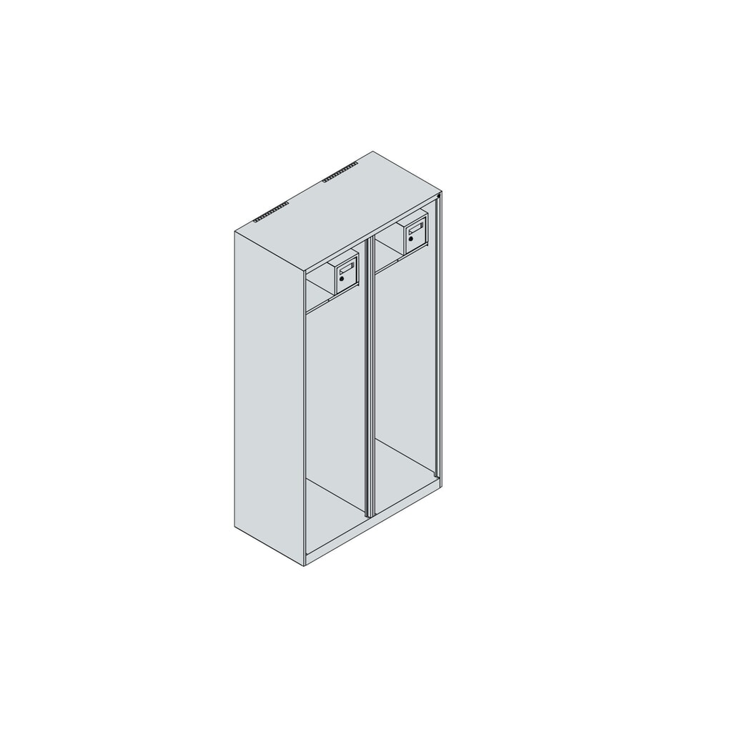 N° de l'image du produit 4 : C+P Vestiaire pompier FLEXO, patins, 2 compartiments, HxlxP 1 850 x 1 000 x 500 mm, gris clair, avec support de casque