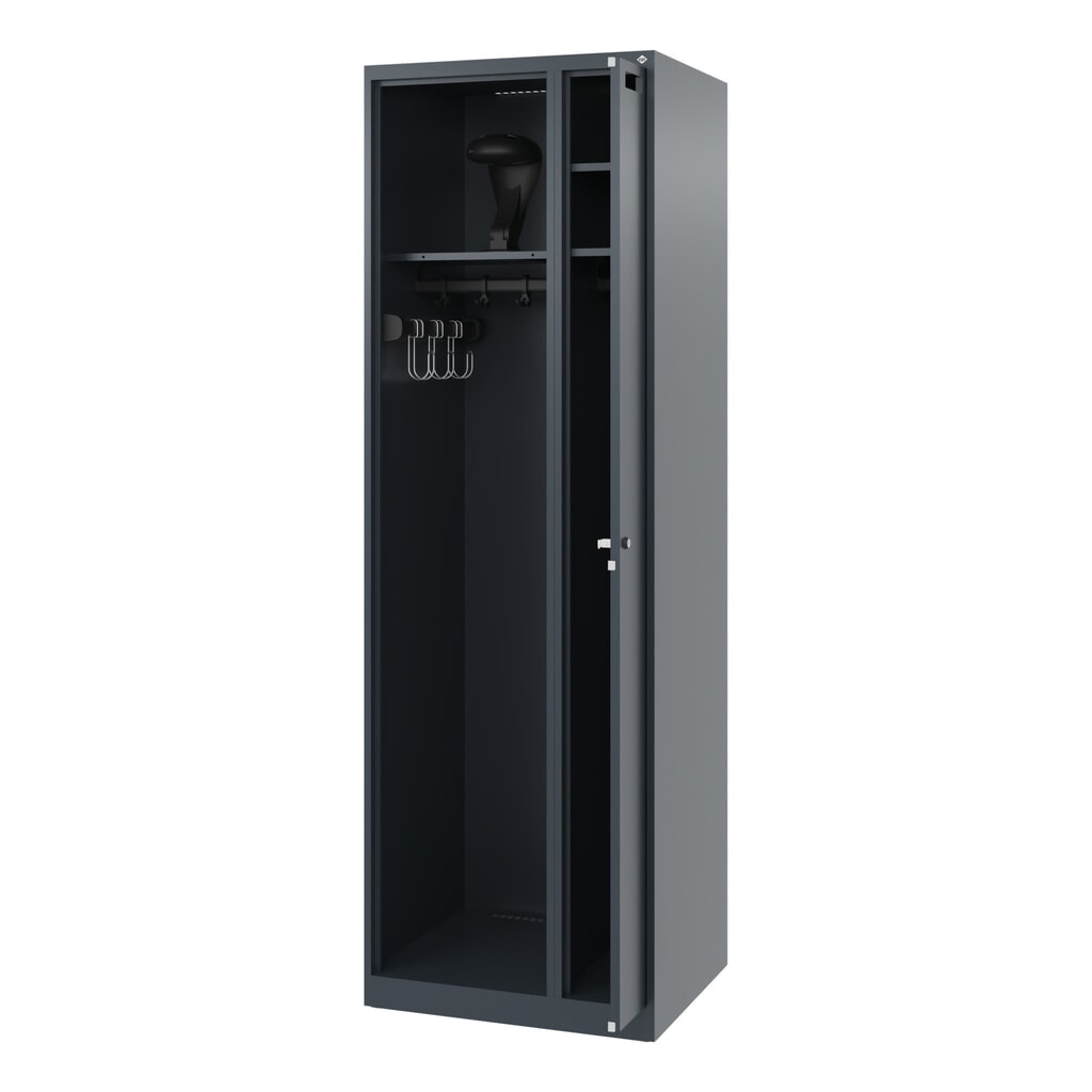 Illustration du produit: C+P Vestiaire pompier KOMBI, patins, 1 compartiment, HxlxP 1 850 x 600 x 500 mm, gris anthracite, avec support de casque