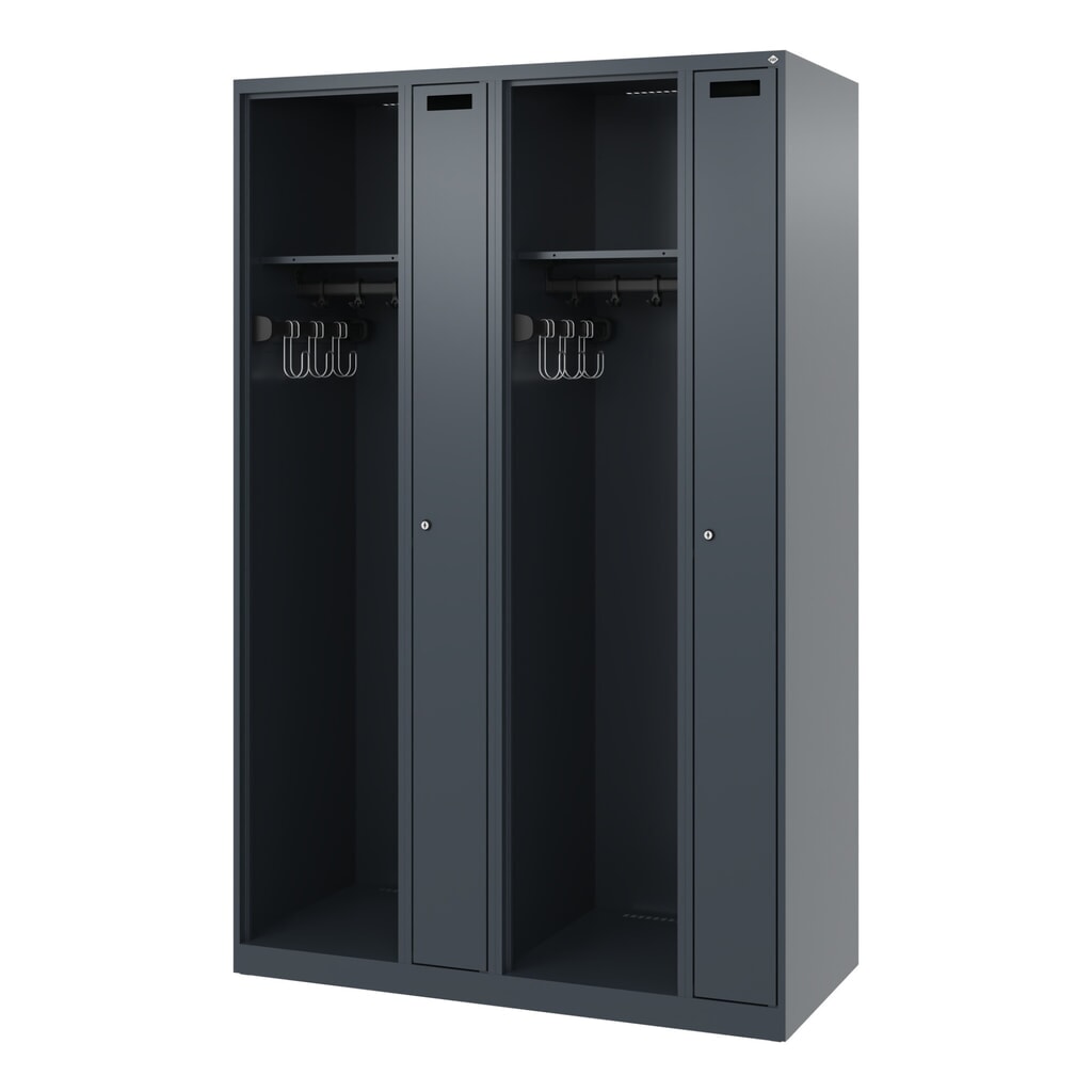 N° de l'image du produit 5 : C+P Vestiaire pompier KOMBI, patins, 2 compartiments, HxlxP 1 850 x 1 200 x 500 mm, gris anthracite