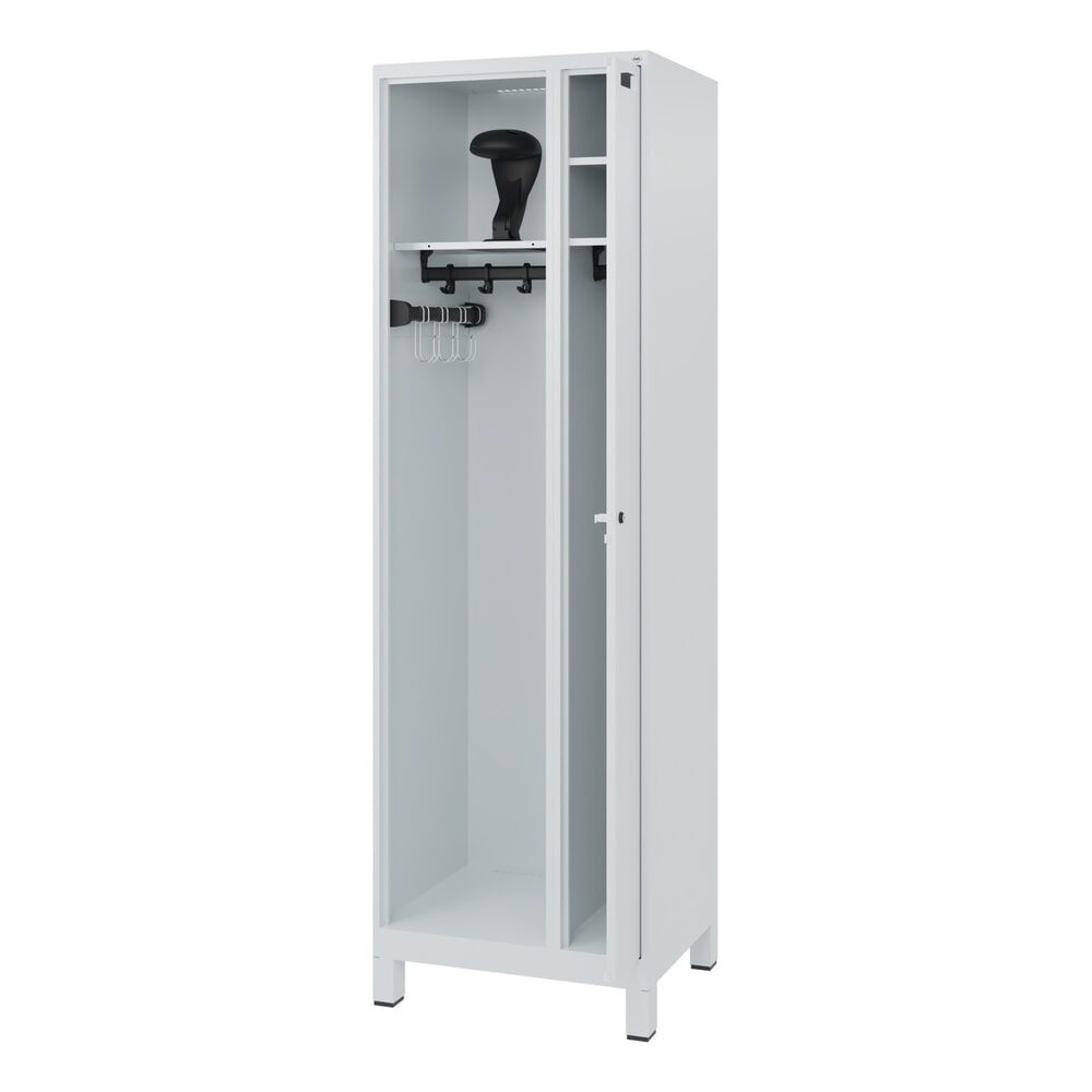 N° de l'image du produit 1 : C+P Vestiaire pompier KOMBI, pieds, 1 compartiment, HxlxP 1 850 x 600 x 500 mm, gris clair, avec support de casque