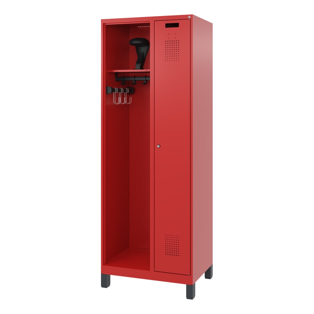 N° de l'image du produit 5 : C+P Vestiaire pompier KOMBI, pieds, 1 compartiment, HxlxP 1 850 x 700 x 500 mm, rouge feu, avec support de casque