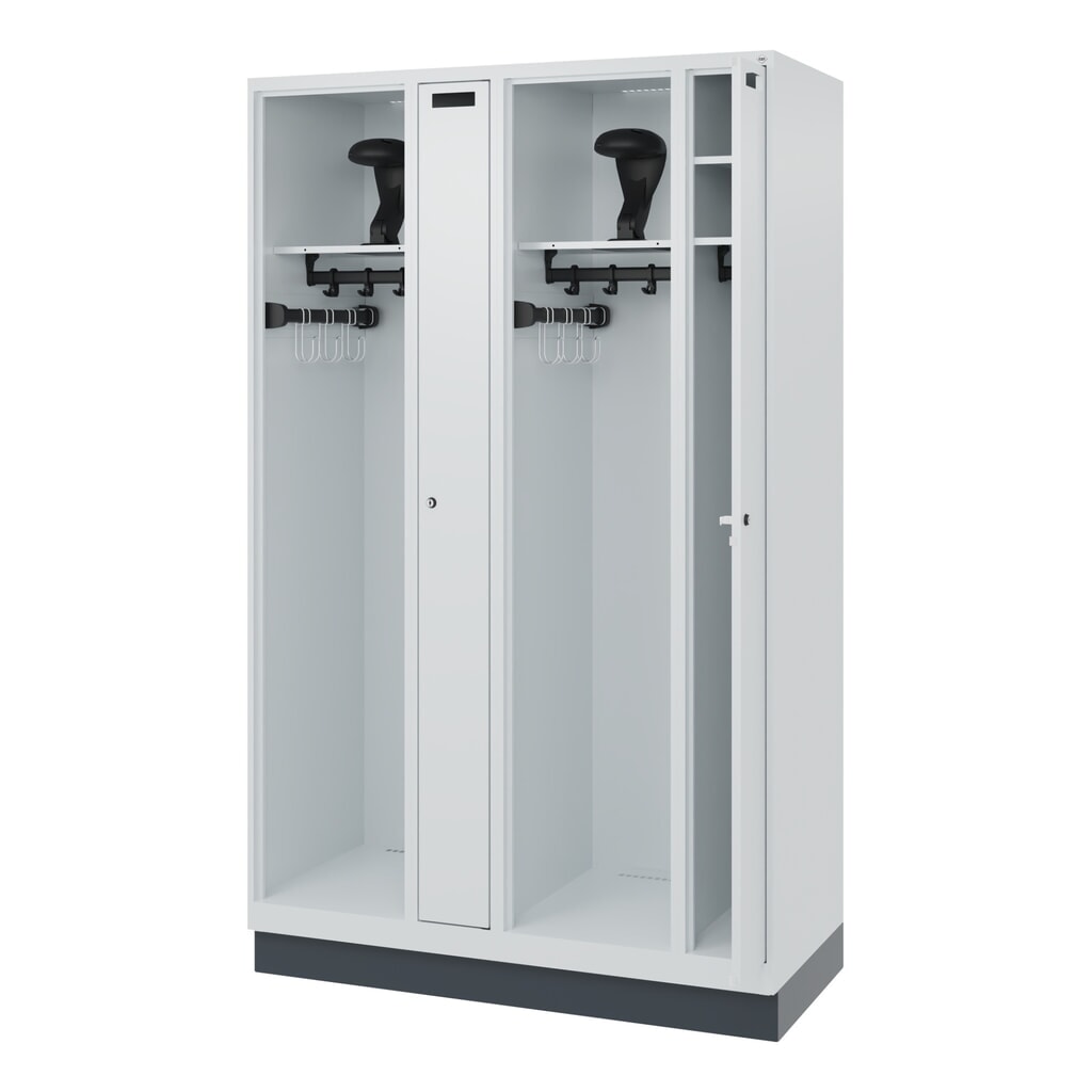 C+P Vestiaire pompier KOMBI, socle, 2 compartiments, HxlxP 1 850 x 1 200 x 500 mm, gris clair, avec support de casque Illustration du produit: C+P Vestiaire pompier KOMBI, socle, 2 compartiments, HxlxP 1 850 x 1 200 x 500 mm, gris clair, avec support de casque
