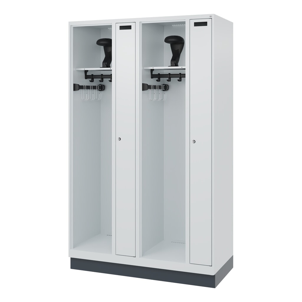 C+P Vestiaire pompier KOMBI, socle, 2 compartiments, HxlxP 1 850 x 1 200 x 500 mm, gris clair, avec support de casque N° de l'image du produit 5 : C+P Vestiaire pompier KOMBI, socle, 2 compartiments, HxlxP 1 850 x 1 200 x 500 mm, gris clair, avec support de casque