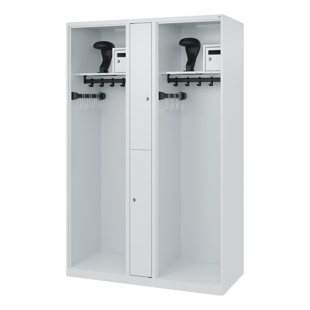 N° de l'image du produit 5 : C+P Vestiaire pompier MAXI, patins, HxlxP 1 850 x 1 200 x 500 mm, gris clair, avec support de casque