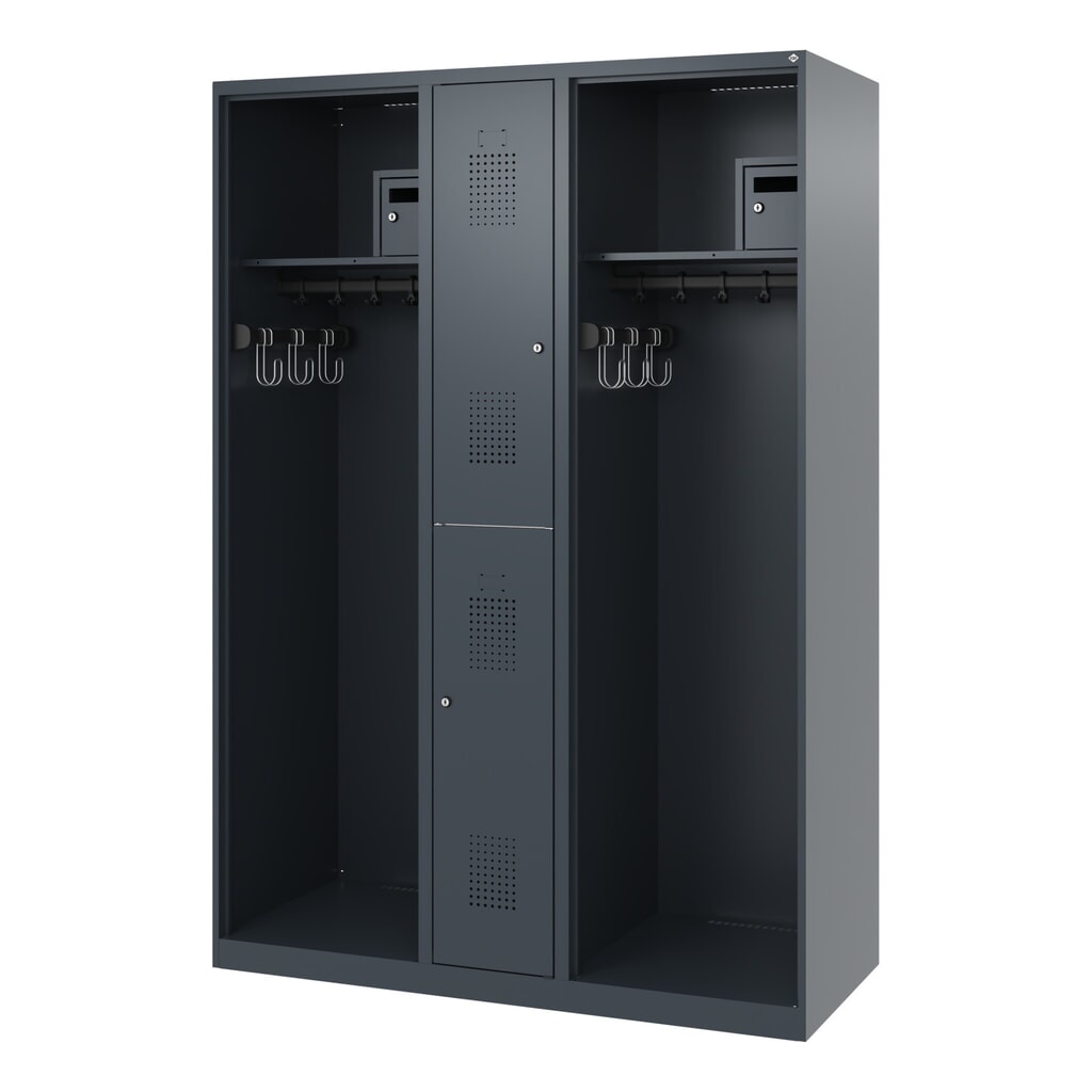 N° de l'image du produit 5 : C+P Vestiaire pompier MAXI, patins, HxlxP 1 850 x 1 300 x 500 mm, gris anthracite