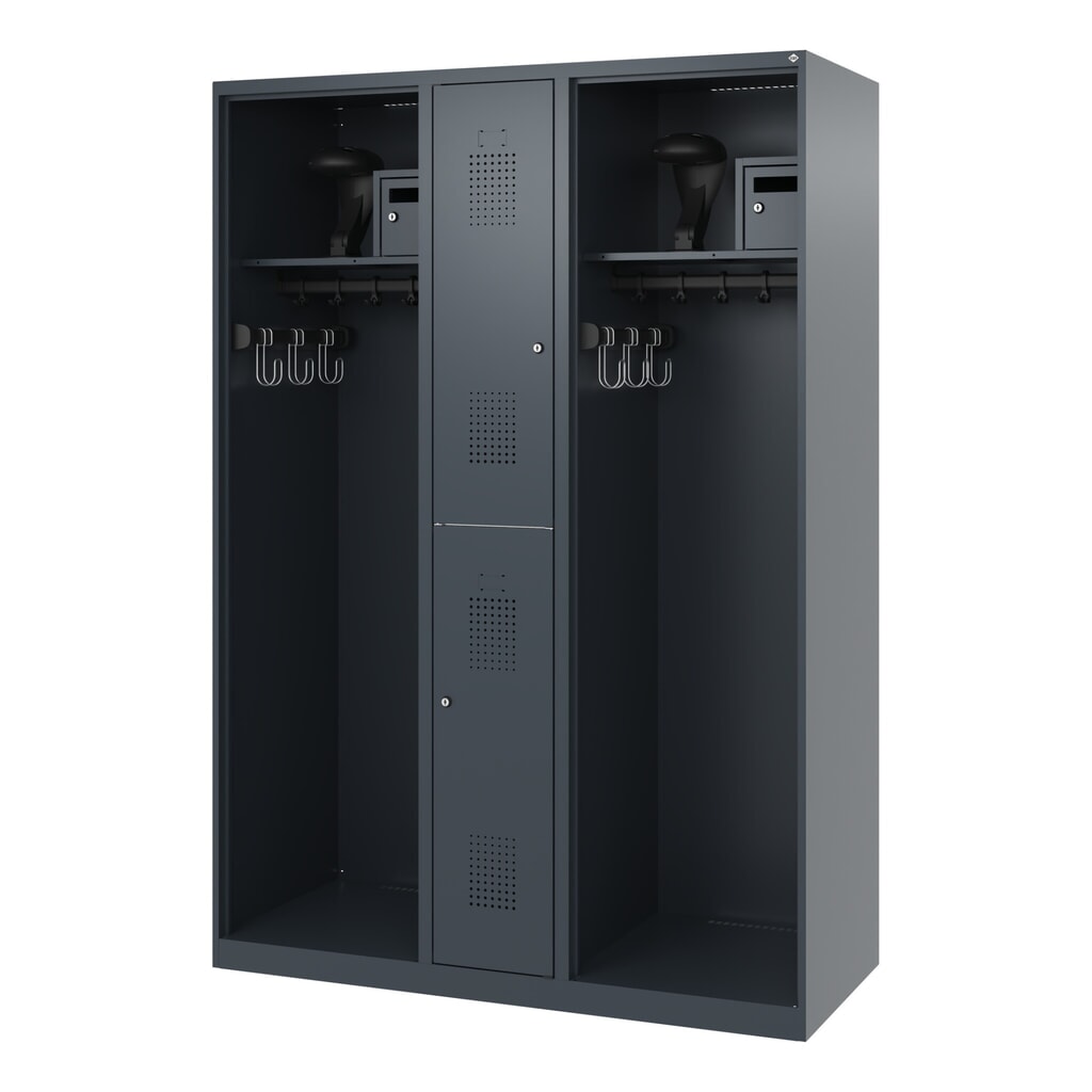C+P Vestiaire pompier MAXI, patins, HxlxP 1 850 x 1 300 x 500 mm, gris anthracite, avec support de casque N° de l'image du produit 5 : C+P Vestiaire pompier MAXI, patins, HxlxP 1 850 x 1 300 x 500 mm, gris anthracite, avec support de casque