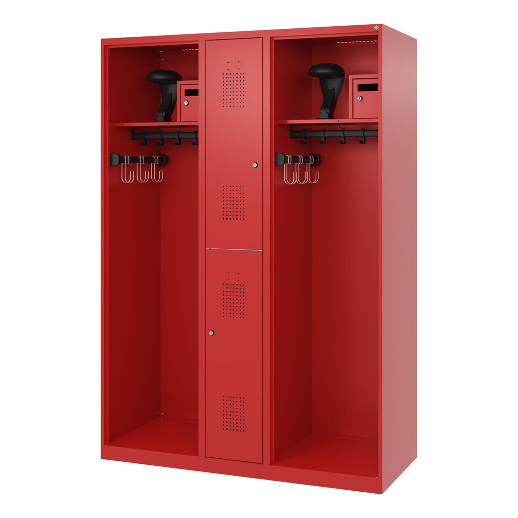 C+P Vestiaire pompier MAXI, patins, HxlxP 1 850 x 1 300 x 500 mm, rouge feu, avec support de casque N° de l'image du produit 5 : C+P Vestiaire pompier MAXI, patins, HxlxP 1 850 x 1 300 x 500 mm, rouge feu, avec support de casque