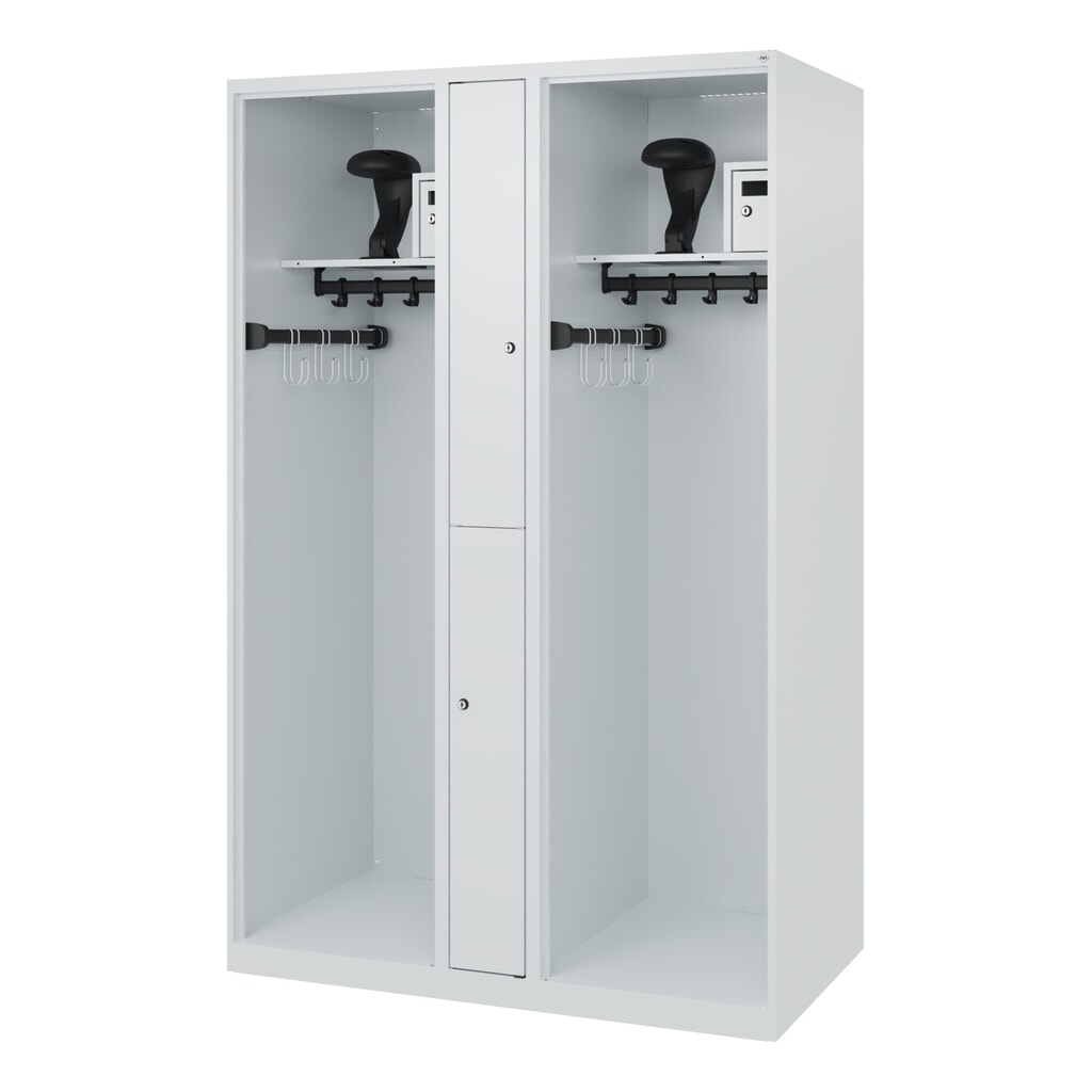 N° de l'image du produit 5 : C+P Vestiaire pompier MAXI, patins, HxlxP 1 850 x 1 200 x 600 mm, gris clair, avec support de casque