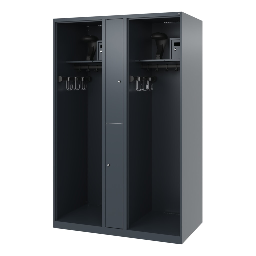 C+P Vestiaire pompier MAXI, patins, HxlxP 1 850 x 1 200 x 600 mm, gris anthracite, avec support de casque N° de l'image du produit 5 : C+P Vestiaire pompier MAXI, patins, HxlxP 1 850 x 1 200 x 600 mm, gris anthracite, avec support de casque