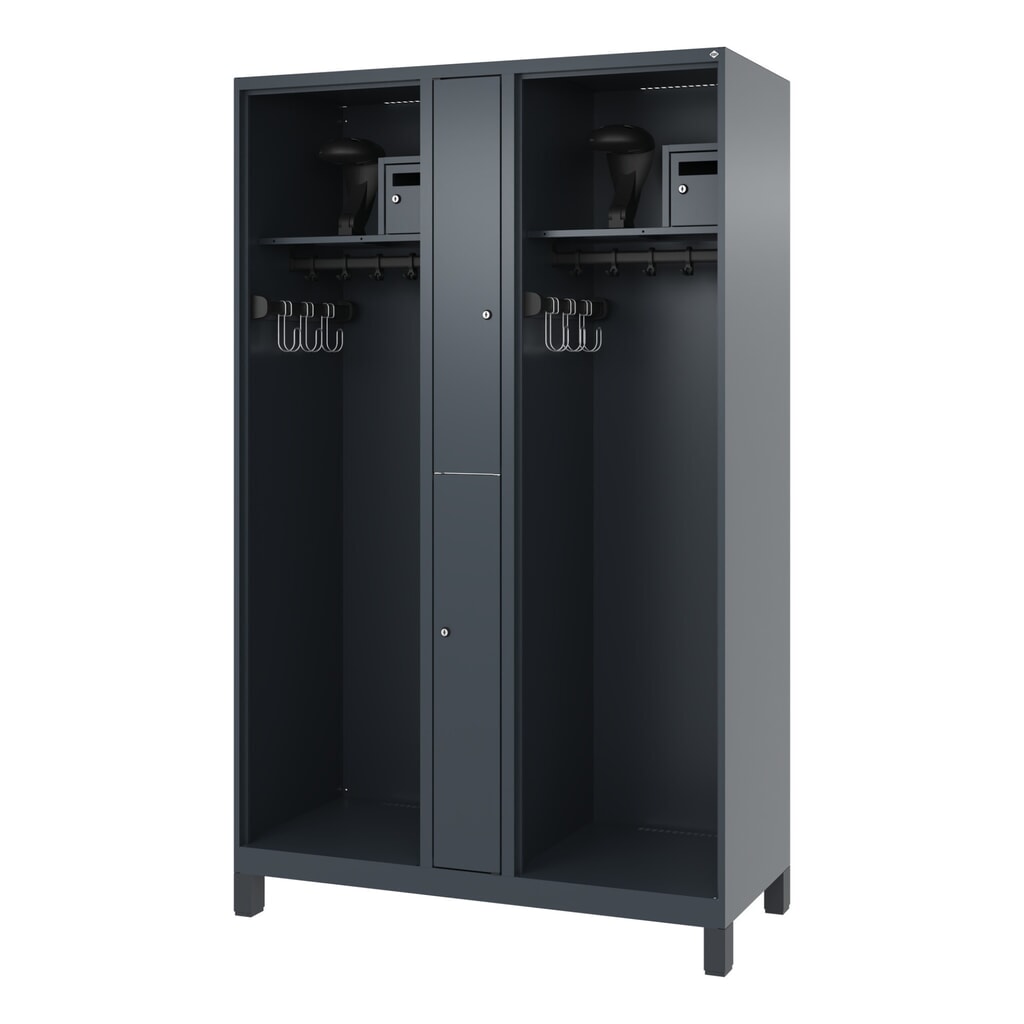 N° de l'image du produit 5 : C+P Vestiaire pompier MAXI, pieds, HxlxP 1 850 x 1 200 x 500 mm, gris anthracite, avec support de casque
