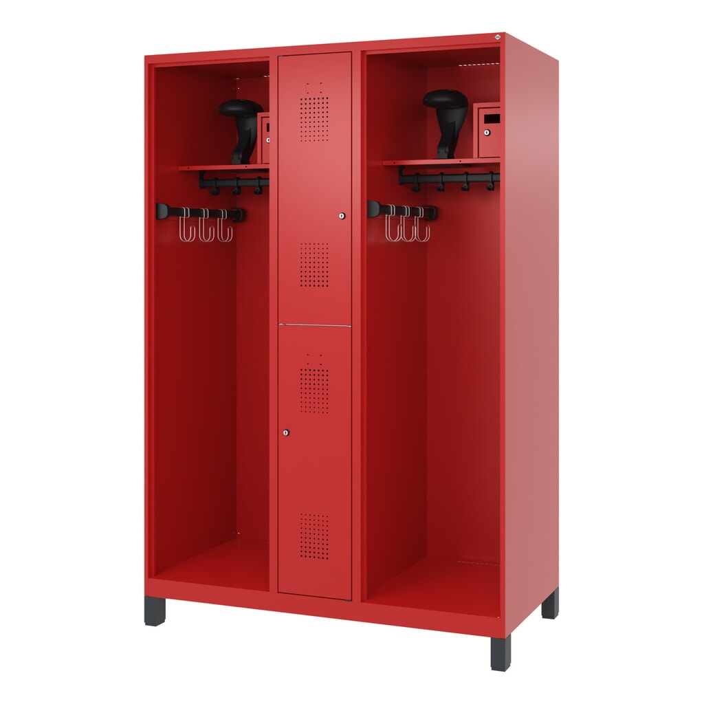 C+P Vestiaire pompier MAXI, pieds, HxlxP 1 850 x 1 300 x 600 mm, rouge feu, avec support de casque N° de l'image du produit 5 : C+P Vestiaire pompier MAXI, pieds, HxlxP 1 850 x 1 300 x 600 mm, rouge feu, avec support de casque