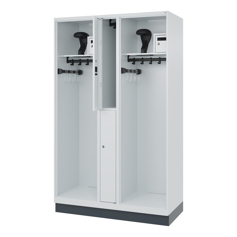 N° de l'image du produit 1 : C+P Vestiaire pompier MAXI, socle, HxlxP 1 850 x 1 200 x 500 mm, gris clair, avec support de casque