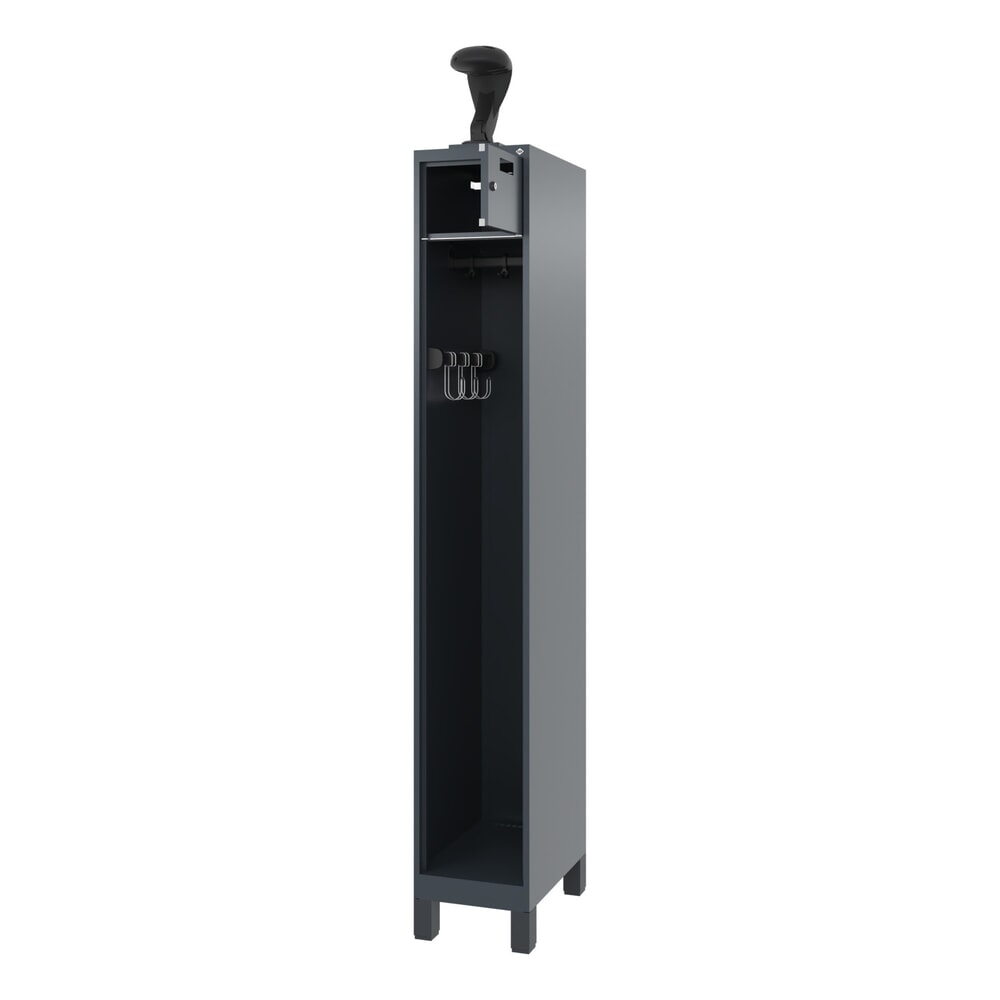 N° de l'image du produit 1 : C+P Vestiaire pompier PRAKTUS, pieds, 1 compartiment, HxlxP 1 850 x 300 x 500 mm, gris anthracite, avec support de casque