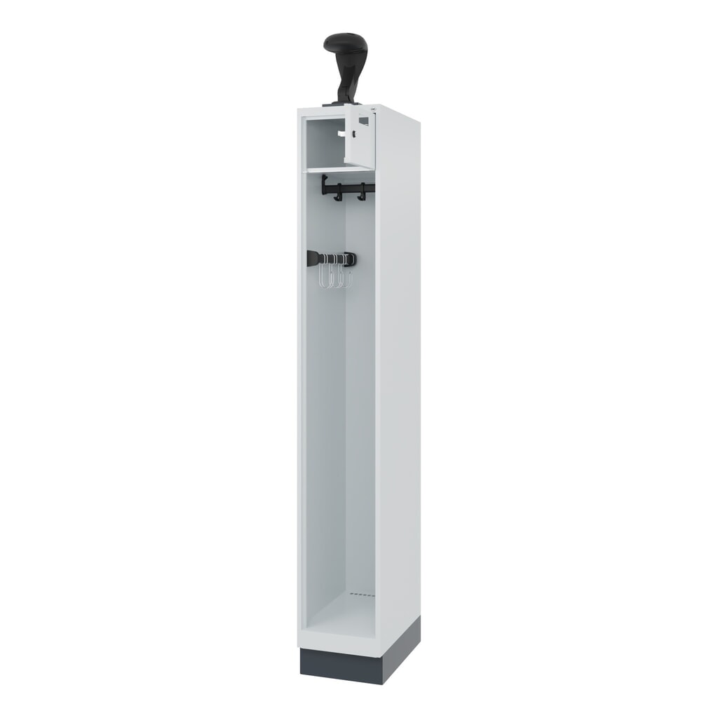 C+P Vestiaire pompier PRAKTUS, socle, 1 compartiment, HxlxP 1 850 x 300 x 500 mm, gris clair, avec support de casque Illustration du produit: C+P Vestiaire pompier PRAKTUS, socle, 1 compartiment, HxlxP 1 850 x 300 x 500 mm, gris clair, avec support de casque
