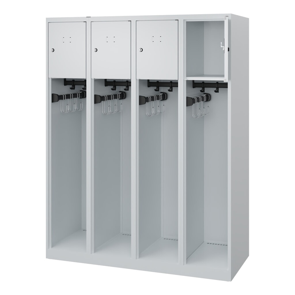 Illustration du produit: C+P Vestiaire pompier YOUNGSTER, patins, 4 compartiments, HxlxP 1 530 x 1 200 x 500 mm, gris clair