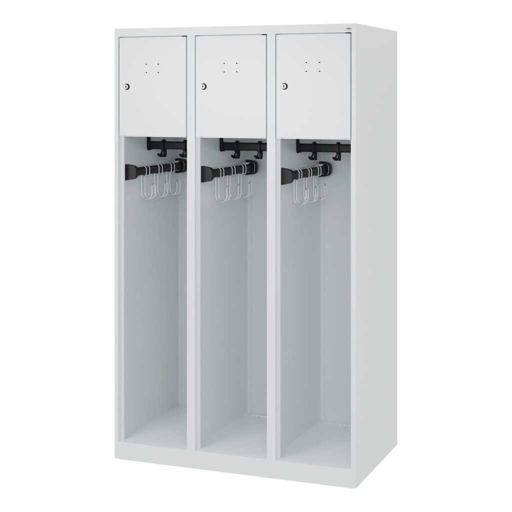 N° de l'image du produit 5 : C+P Vestiaire pompier YOUNGSTER, patins, 3 compartiments, HxlxP 1 530 x 900 x 500 mm, gris clair