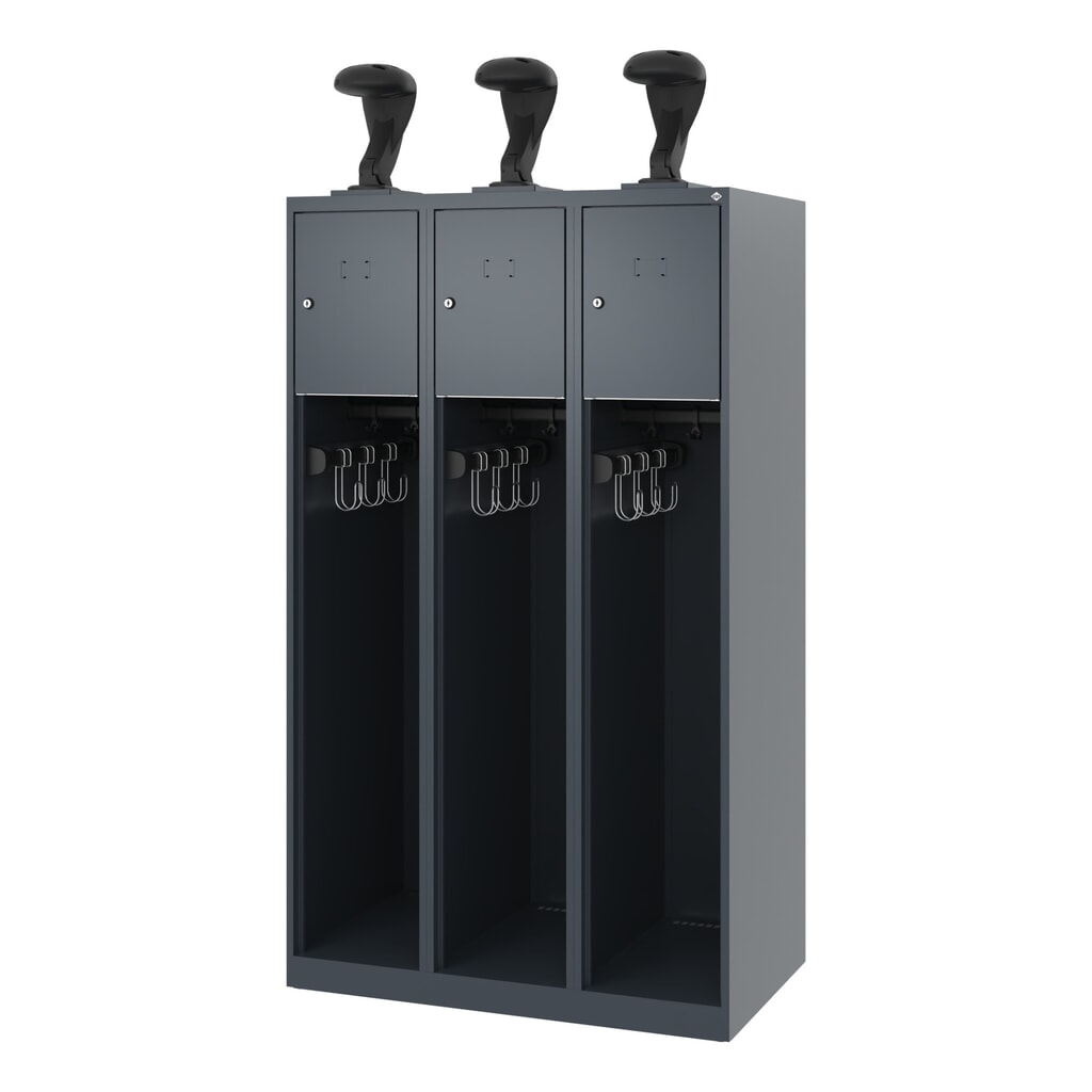 N° de l'image du produit 5 : C+P Vestiaire pompier YOUNGSTER, patins, 3 compartiments, HxlxP 1 530 x 900 x 500 mm, gris anthracite, avec support de casque