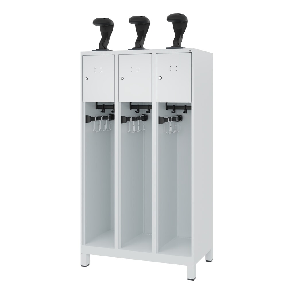 C+P Vestiaire pompier YOUNGSTER, pieds, 3 compartiments, HxlxP 1 530 x 900 x 500 mm, gris clair, avec support de casque N° de l'image du produit 5 : C+P Vestiaire pompier YOUNGSTER, pieds, 3 compartiments, HxlxP 1 530 x 900 x 500 mm, gris clair, avec support de casque