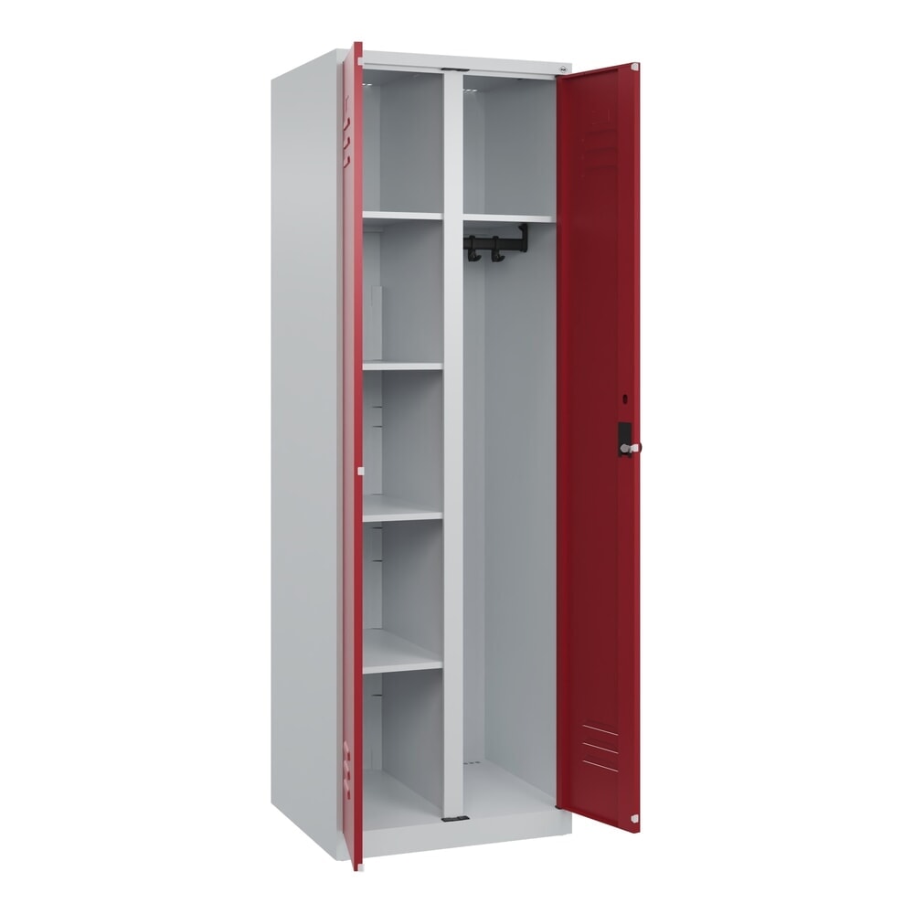 N° de l'image du produit 1 : C+P Wäsche-, Garderobenspind Classic PLUS, 2 Abteile, HxBxT 1.850 x 600 x 500 mm, lichtgrau, rubinrot, für Vorhängeschloss