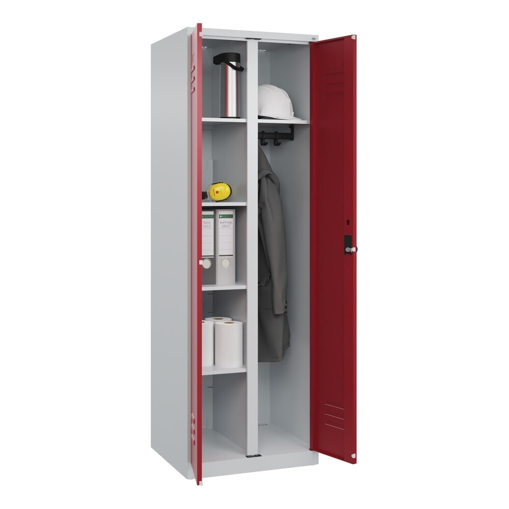 N° de l'image du produit 9 : C+P Wäsche-, Garderobenspind Classic PLUS, 2 Abteile, HxBxT 1.850 x 600 x 500 mm, lichtgrau, rubinrot, für Vorhängeschloss