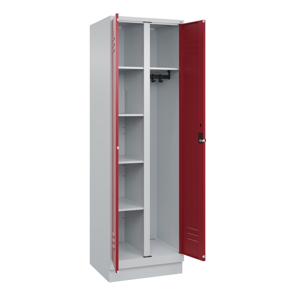 Illustration du produit: C+P Mehrzweck-Putzmittelschrank Classic PLUS, Sockel, 2 Abteile, HxBxT 1.950 x 600 x 500 mm, lichtgrau, rubinrot, für Vorhängeschloss